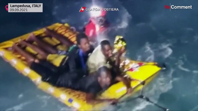 Coast guard rescue migrants off coast of Lampedusa