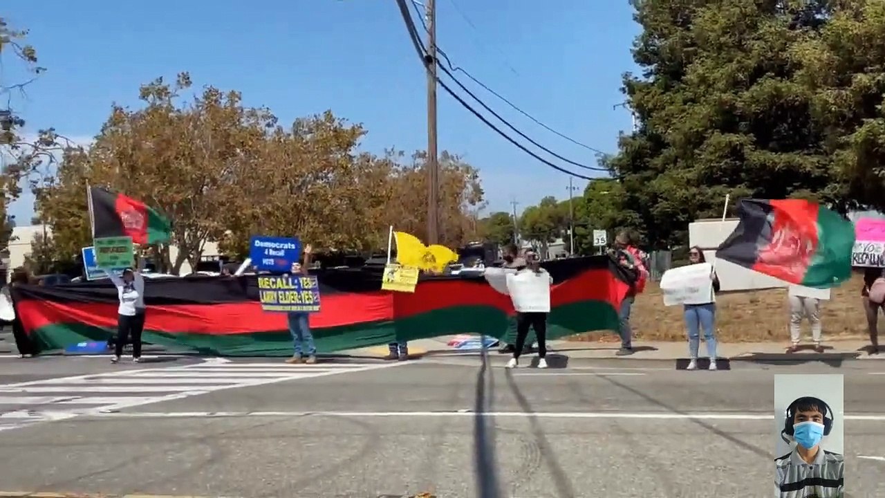 Kamala Harris faces protesters waving Afghanistan flag during Newsom rally in California