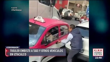 Golpean a conductor de tráiler que  al parecer se quedó sin frenos en Iztacalco