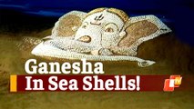 Ganesh Sculpture With 7,000 Sea Shells Created By Sand Artist Sudarshan Pattnaik At Puri Beach