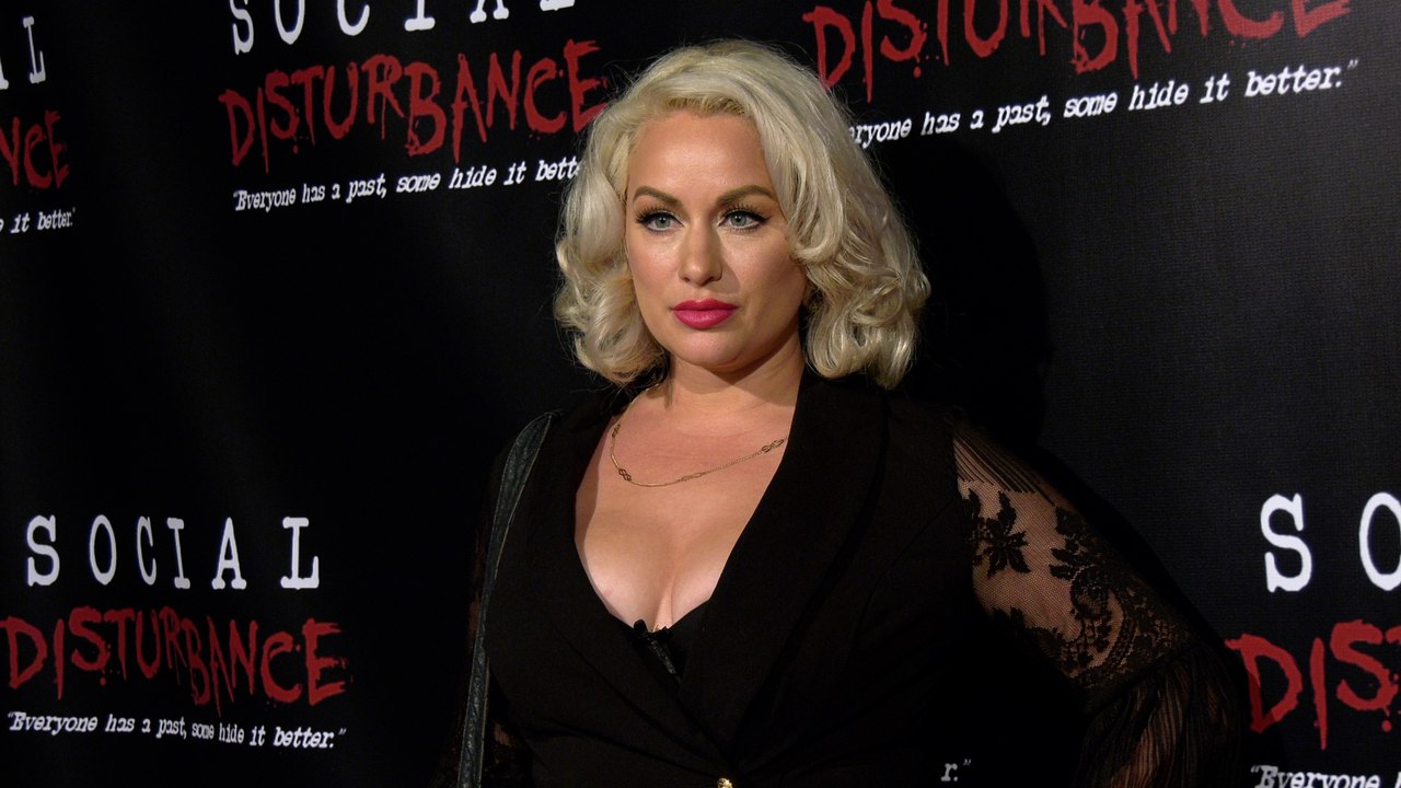 Actress Nadine Emrich attends the "Social Disturbance" private screening red carpet in Los Angeles