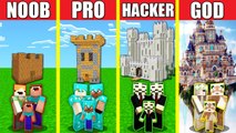 Minecraft Battle- CASTLE HOUSE BUILD CHALLENGE - NOOB vs PRO vs HACKER vs GOD - Animation TOWER SKY