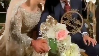 Minal Khan cutting wedding cake