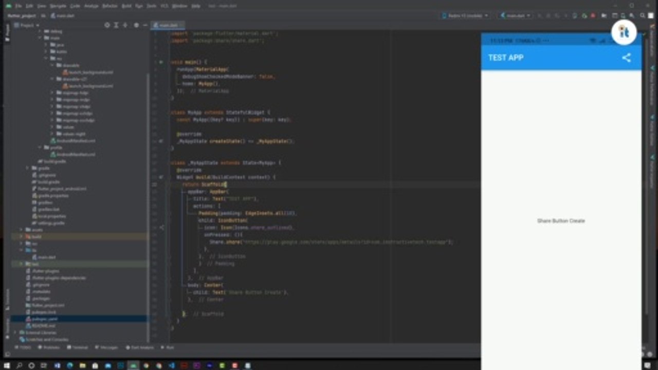 How to create Share Button in flutter. Share Button Example. Share link or text in flutter project. flutter share package