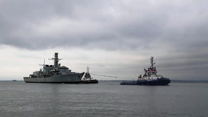 Royal Navy 'ghost ship' HMS Monmouth returns to Portsmouth to face an uncertain future