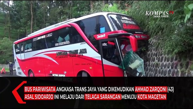 Rem Blong Bus Wisata Tabrak Tebing Magetan