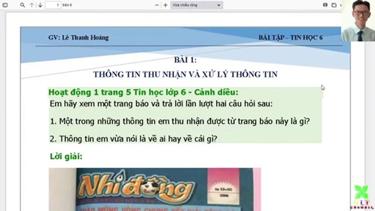 Tin học 6 - Chủ đề A - Bài 1 - Thông tin - thu nhận và xử lí thông tin - Bài tập