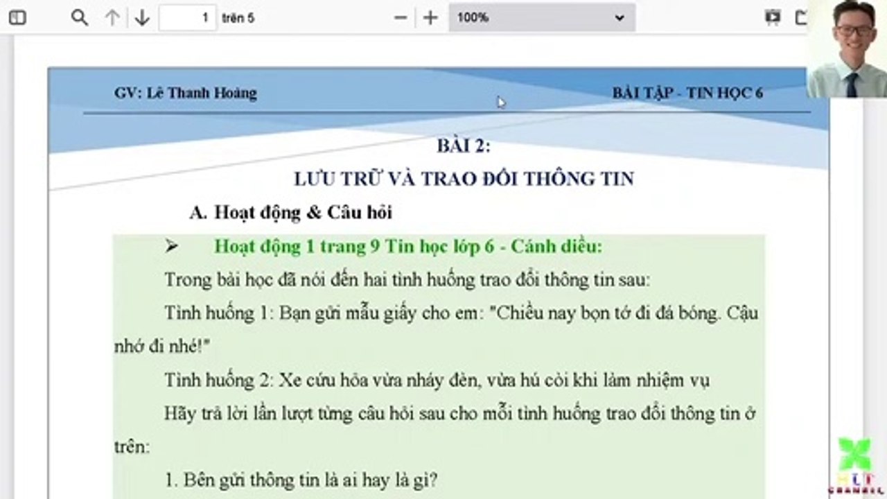 Tin học 6 - Chủ đề A - Bài 2 - Lưu trữ và trao đổi thông tin - Bài tập
