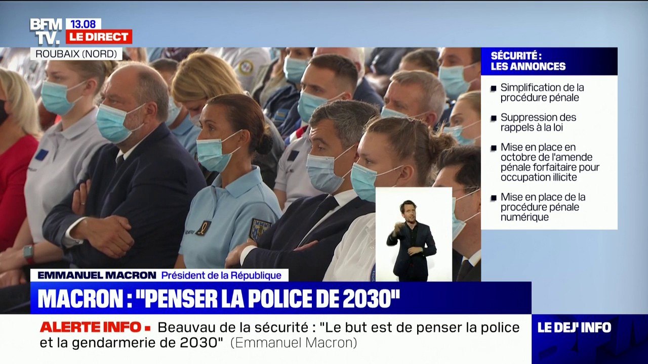 Emmanuel Macron aux policiers: "Écoutez toujours les critiques (...) N'écoutez jamais les cris de haine, ils sont indignes, les Français vous aiment"