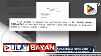 Japar Babay Dimaampao, pormal nang itinalaga ni Pres. Duterte bilang Associate Justice ng Supreme Court of the Philippines
