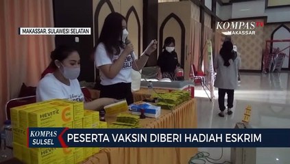 Peserta Vaksin Diberi Hadiah Eskrim di Asrama Haji Sudiang Makassar