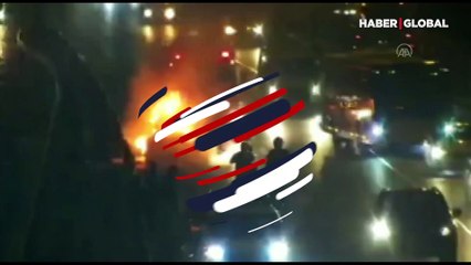 D-100 Karayolunda otomobil alev alev yandı