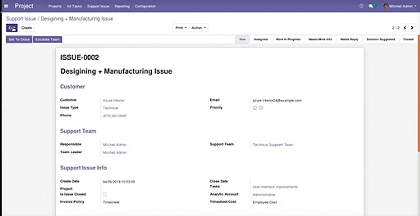 Manage Customer Project Issue/Support Tracking | Odoo