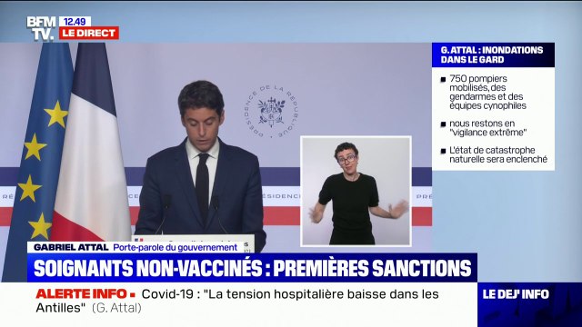 Obligation vaccinale: selon Gabriel Attal, 9 soignants sur 10 sont aujourd'hui vaccinés