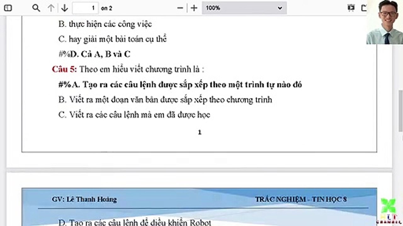 Tin học 8 - Chương 1 - Bài 1 - Máy tính và chương trình máy tính - Trắc nghiệm