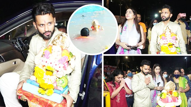 Rahul Vaidya With Wife Disha Parmar For Ganpati Visarjan
