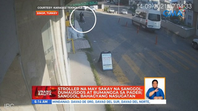 Stroller na may sakay na sanggol, dumausdos at bumangga sa pader; sanggol, bahagyang nasugatan | UB