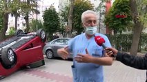 Ara sokakta ters dönmüş otomobili görenler gözlerine inanamadı