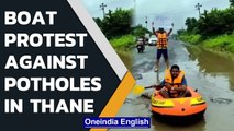 Thane residents protest against potholes, by boating in them | Oneindia News