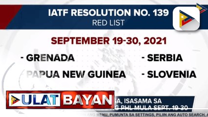 Apat na bansa, isasama sa red list countries ng Pilipinas mula Sept. 19-30