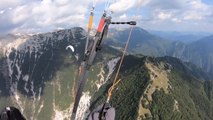 Paragliders Fly Over Beautiful Mountains During Long Flight