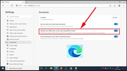 How to Enable 'Quickly view Office files on the web using Office Viewer' in Edge Browser?
