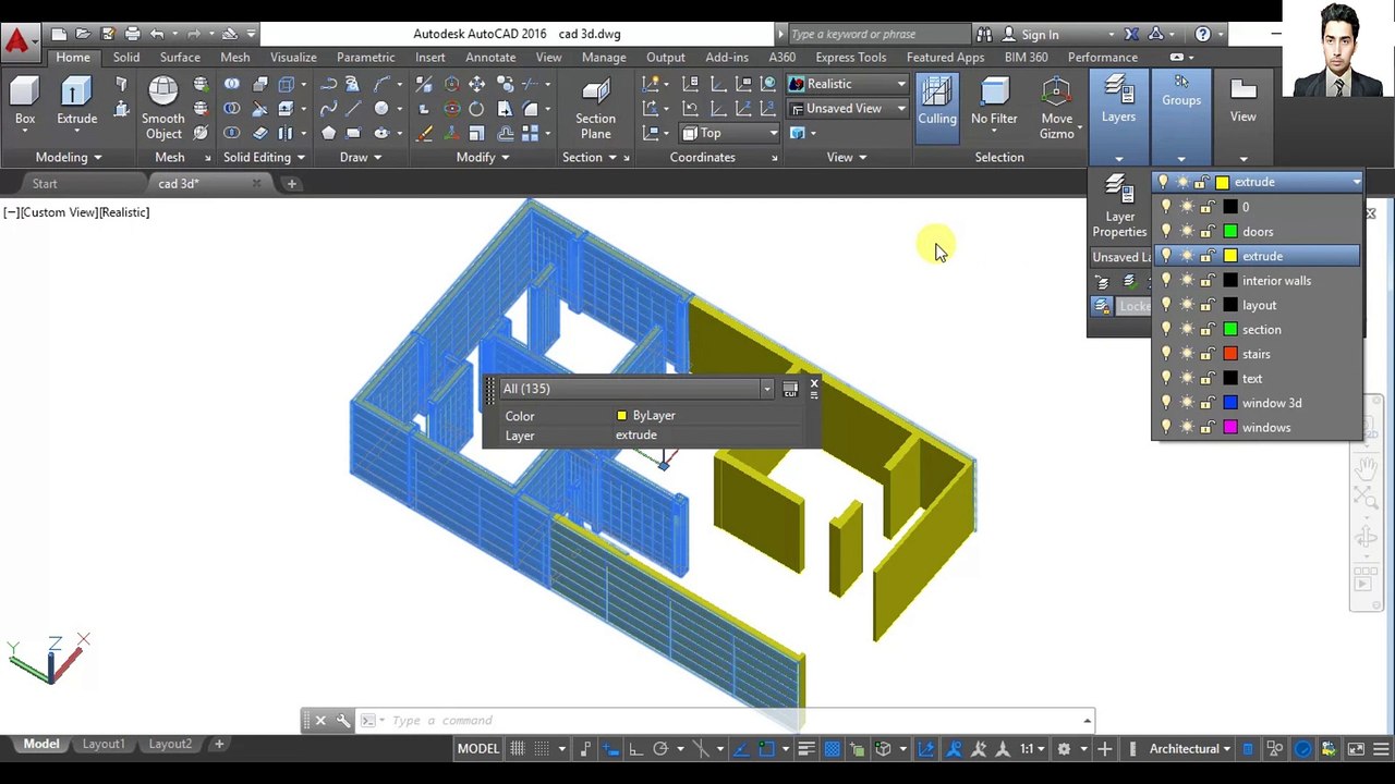 AutoCAD CLASS 89 | Creating Space for Windows in Floor Plan using AutoCAD 3D in Urdu/Hindi