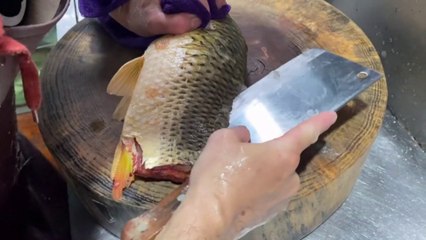 Yellow Color  Carp fish cutting Cleaning and Slicing | fastest way of cutting fish | how to cut carp fish for make sashimi | sashimi seafood making | live fish cutting video