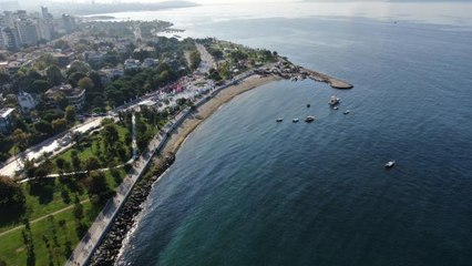Müsilajdan arındırılan Caddebostan ve Kartal sahilleri havadan görüntülendi