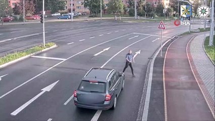 Aniden aracın önüne atladı, kalkıp yoluna devam etti