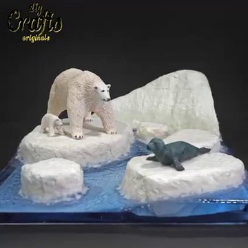How to make hungry polar bears and seal on iceberg diorama diy Polar Bear Diorama Resin Art