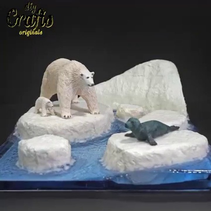How to make hungry polar bears and seal on iceberg diorama diy  Polar Bear Diorama  Resin Art