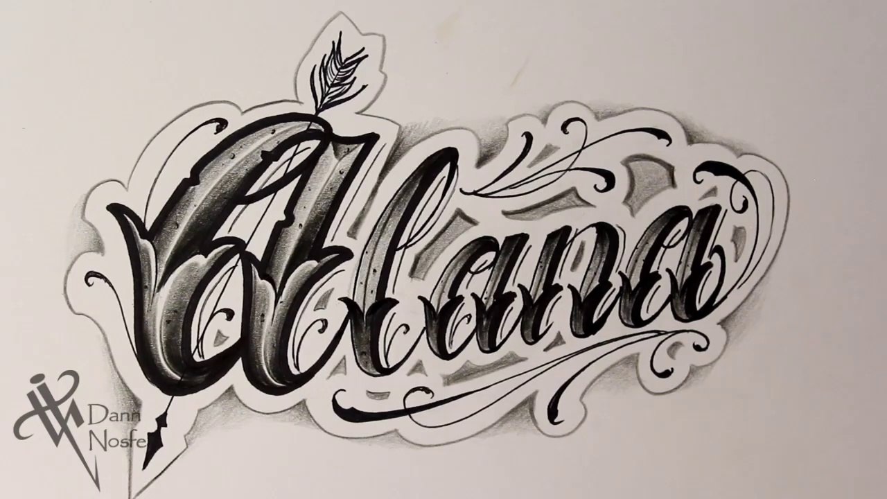 Dibujando lettering ALANA Tattoo LETTERING Fancy Chicano lettering TATUANDO  TATUAJES de LETRAS, image size:1280x720
