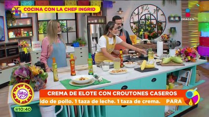 Prepara deliciosa crema de elote y croutones caseros con Karla Díaz