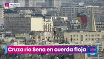 ¡Equilibrista cruza el río Sena en cuerda floja!