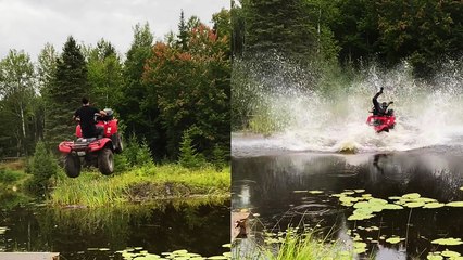 ''To infinity and beyond!' Man trying to jump river on ATV LANDS HARD in water '