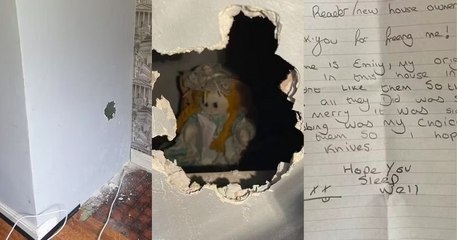 Il découvre avec stupeur une mystérieuse poupée et un avertissement sinistre derrière un mur de sa nouvelle maison