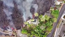 La Palma eruption – Drone shots shows lava swallowing swimming pools and homes as thousands flee