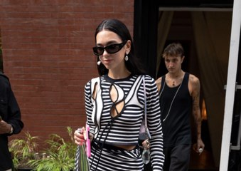 Dua Lipa Wore a Confusing Striped Two-Piece Set With Cutouts