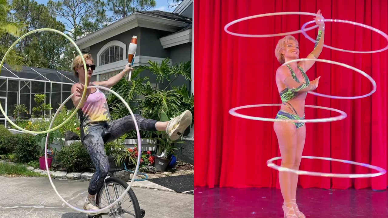 'Extremely talented hula hoop artist puts her multitasking skills to the test'