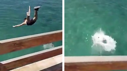 Un jeune saute d'un pont sans regarder