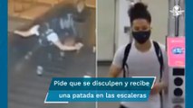 Con una patada en el pecho hombre arroja a una mujer de las escaleras del metro