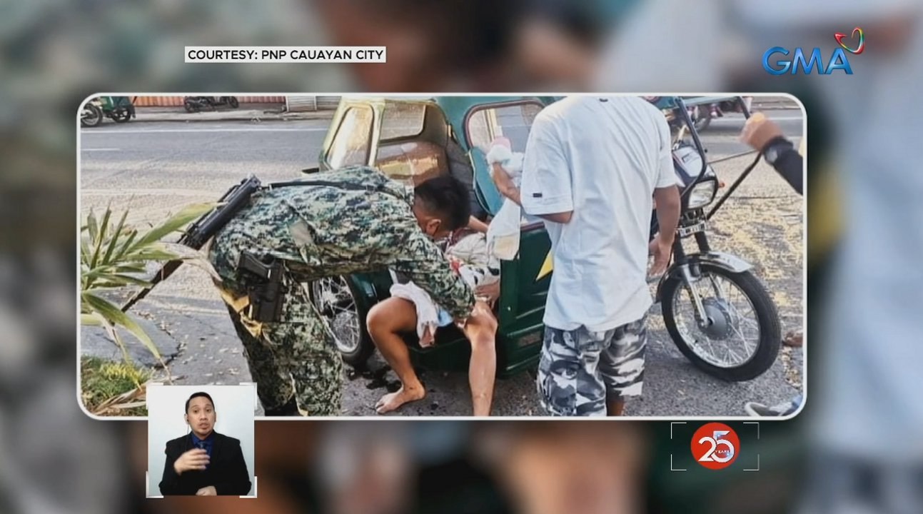 Buntis na inabutan ng panganganak sa tricycle, tinulungan ng pulis na isa palang registered nurse | Saksi