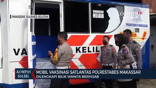 Mobil Vaksin Keliling Satlantas Polrestabes Makassar Dilengkapi Ruang Khusus Perempuan Berhijab
