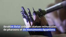 Un artiste égyptien taille des pointes de crayon en miniatures de pharaons