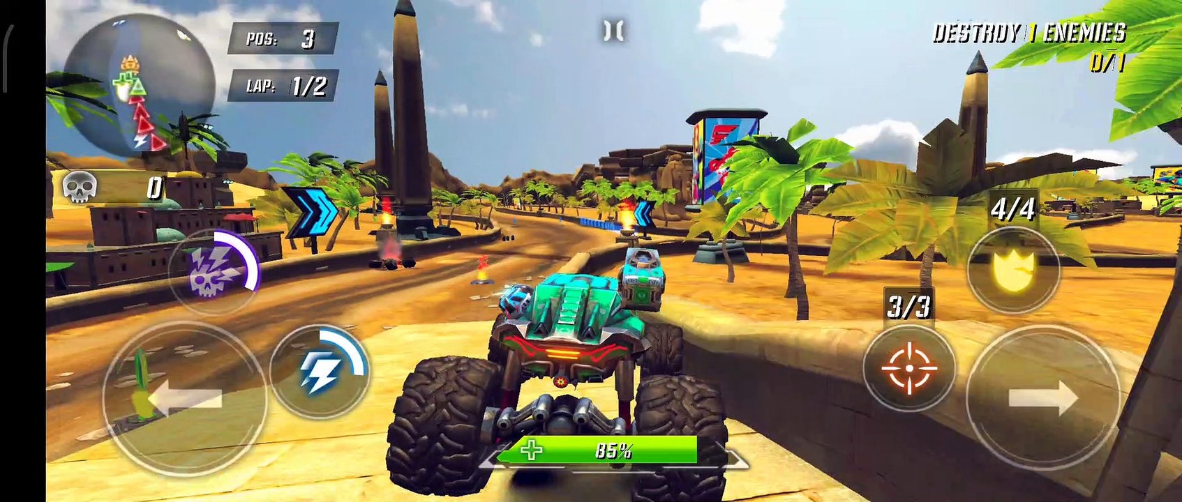 Racing and firing car gameplay