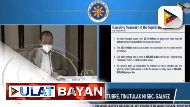 Pagbabakuna kontra COVID-19 sa mga kabataan edad 12 hanggang 17 simula sa Oktubre, itinutulak ni Sec. Galvez; Medical Corps ng AFP at PNP, pinatutulong ni Pres. Duterte sa healthcare workers