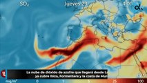 La nube de dióxido de azufre que llegará desde La Palma ya cubre Ibiza, Formentera y la costa de Murcia