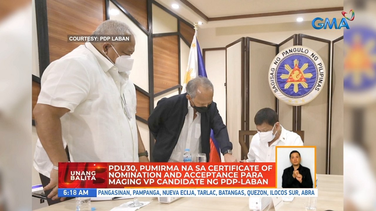 PDU30, pumirma na sa certificate of nomination and acceptance para maging VP candidate ng PDP-Laban | UB