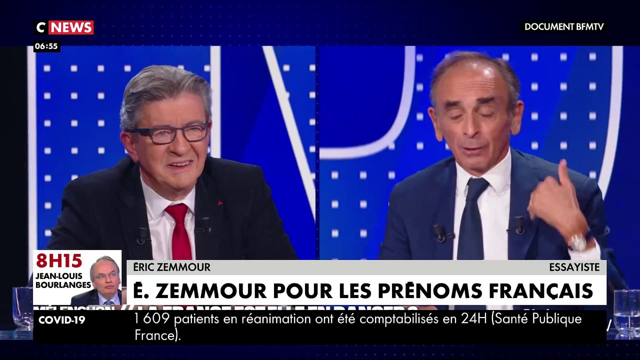 Eric Zemmour s'explique sur la "polémique des prénoms" et provoque la colère de Jean-Luc Mélenchon : "Ca suffit, vous insulter en permanence les musulmans !"